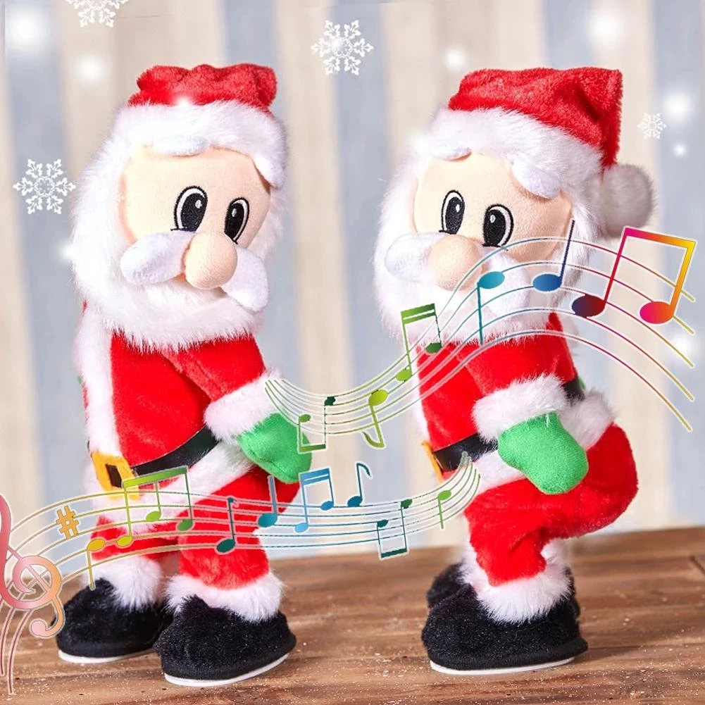 Noel Noel Baba Oyuncak Bükülmüş Wiggle Kalça Twerking Sallayarak Kalça Şarkı Dans Müzikal Hediye Çocuklar için İngilizce İspanyolca Şarkı