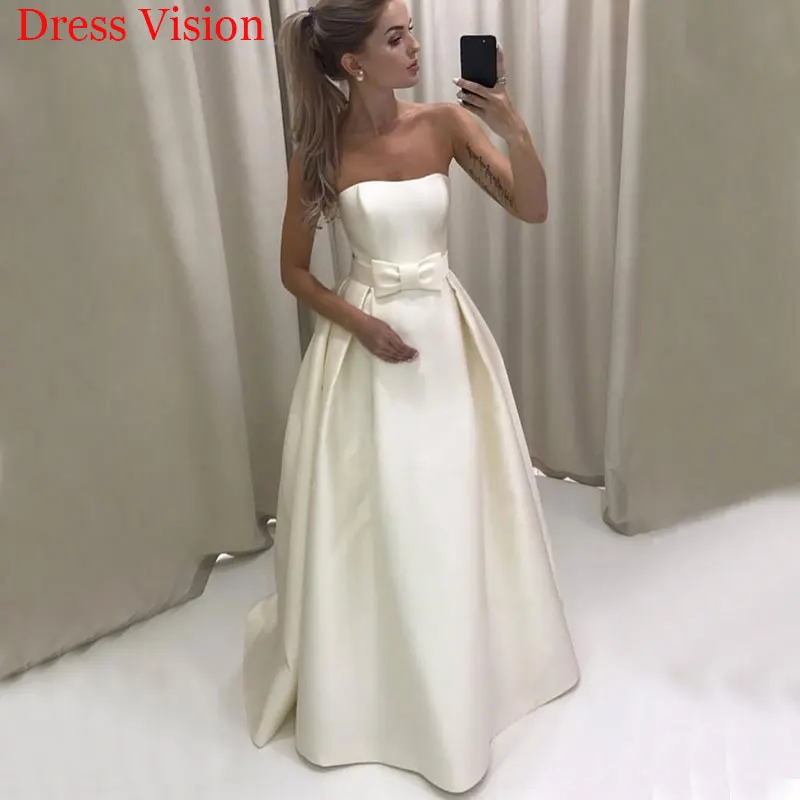 Basit Saten düğün elbisesi Robe De Mariee Vestido Robe De Soiree Vestido De Novia suknia ślubna Dantel-up