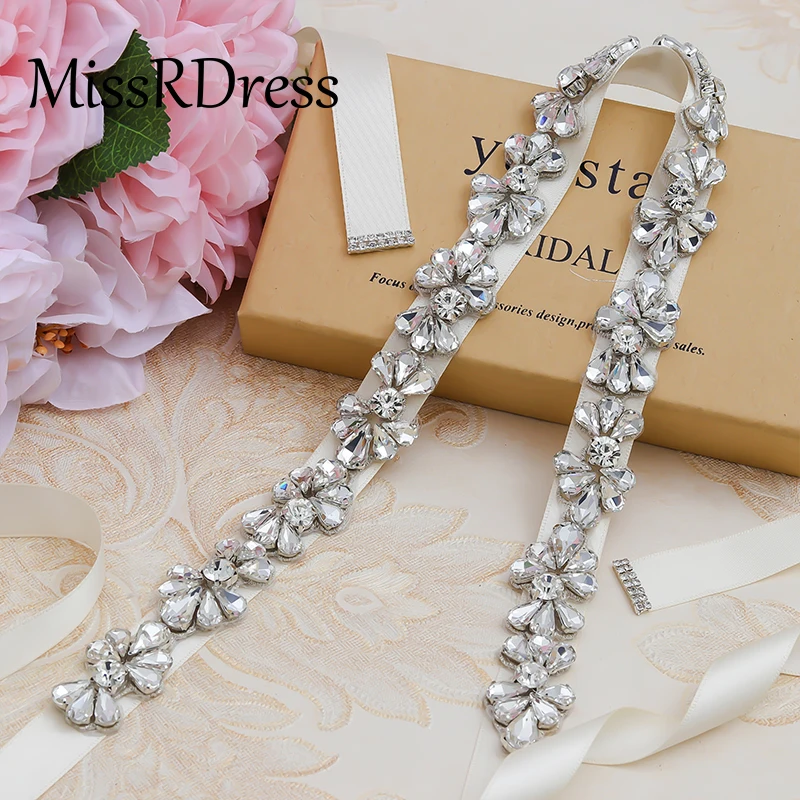 MissRDress Ince düğün elbisesi Kemer Kristal Çiçek gelin kemeri Gümüş Rhinestones Gelin Kanat Kadınlar Için Resmi Elbise JK808