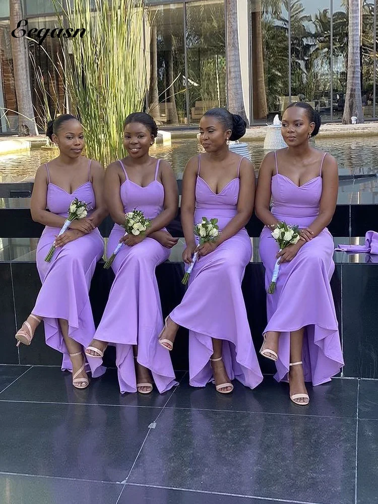 Zarif Afrika Nedime Elbisesi Lavanta Mermaid Spagetti Sapanlar Düğün Konuk Elbiseler Parti Hizmetçi Onur vestidos de gala