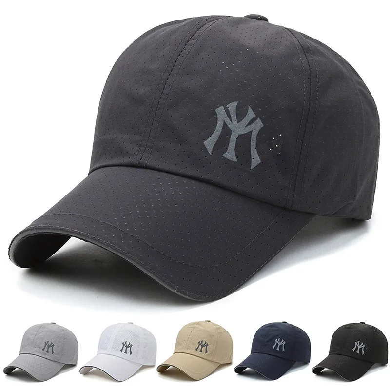 Yaz Örgü Nefes Erkekler Çabuk Kuruyan beyzbol şapkası Kadın Spor Nem Esneklik Katı Mektup güneş şapkası Snapback Gorras Hombre 0