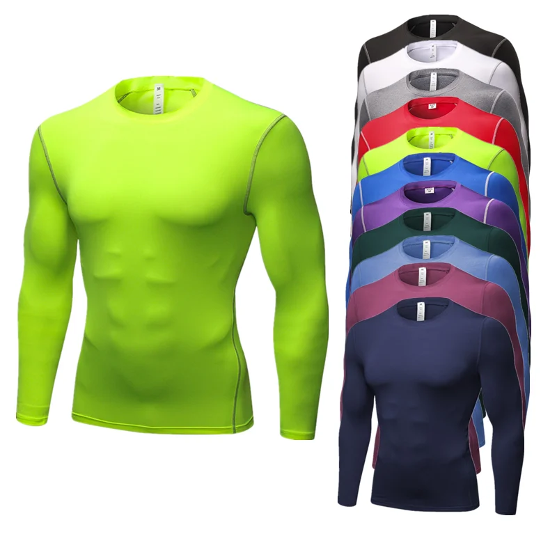 Erkekler Yeşil Uzun Kollu T-Shirt Sıkı Eğitim Spor Spor Ter Esneklik Giyim Yoga Mavi Spor Bisiklet Erkek Koşu Hızlı Kuru