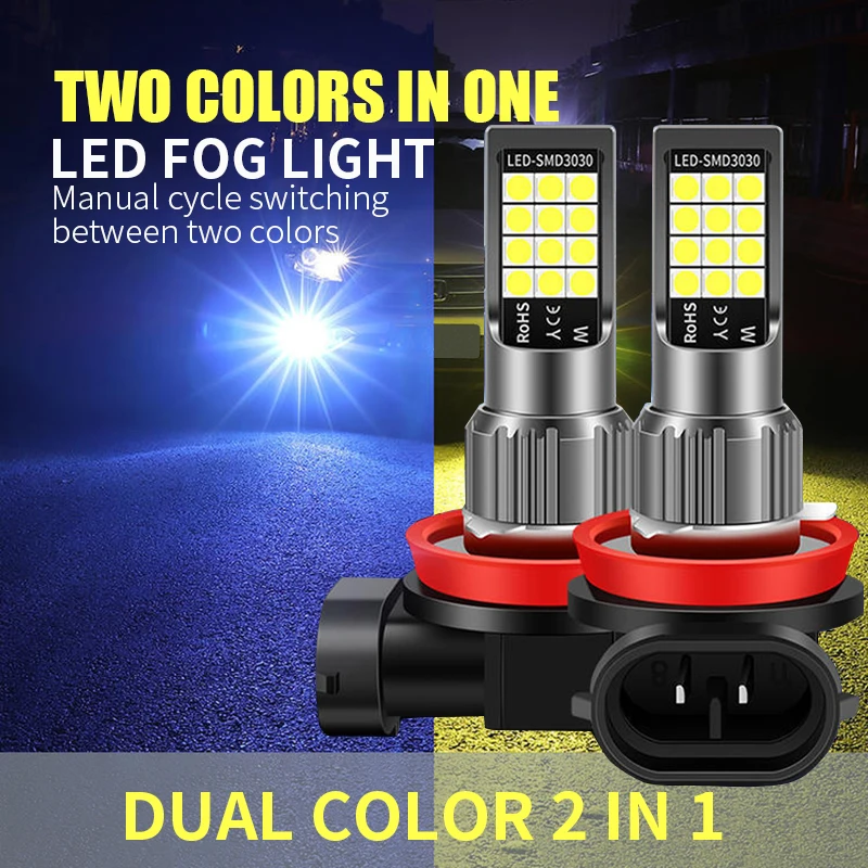2 adet Çift Renk H8 H9 H11 H3 H7 9005 HB3 9006 HB4 Far 24SMD Sis Lambası 12V 24V Gündüz Çalışan İşık