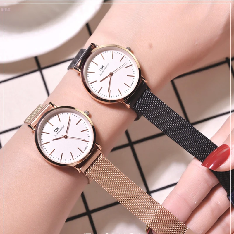 Klasik Kadın Manyetik Saatler Moda Lüks Gül Altın Paslanmaz Çelik İzle Örgü Kayış Kaliteli Bayan Kol Saatleri Reloj