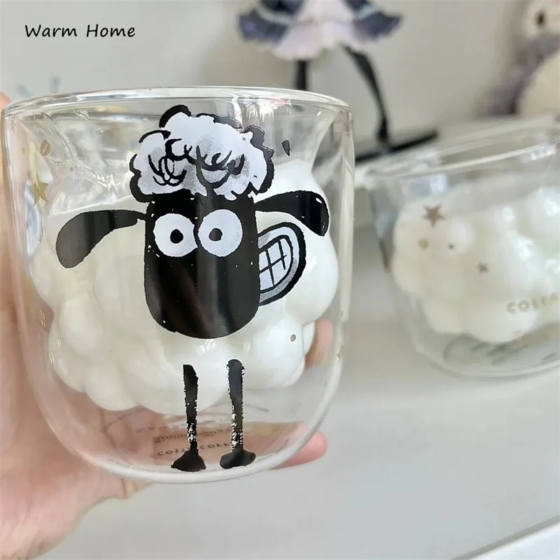 Ins Çift Anti-haşlanma Sevimli 3D Koyun Fincan Çocuk Seviyor Içme Süt Karikatür Kahve Suyu Çay cam kupa Drinkware Koç Yaratıcı Hediye