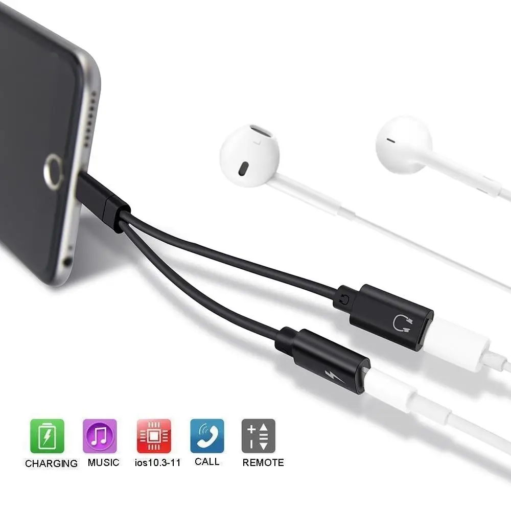 2 İn 1 Ses Adaptörü Çift IOS müzik şarj aleti kablosu İphone 8 7 6 Artı X XS Max XR ıOS Kulaklık Dönüştürücü