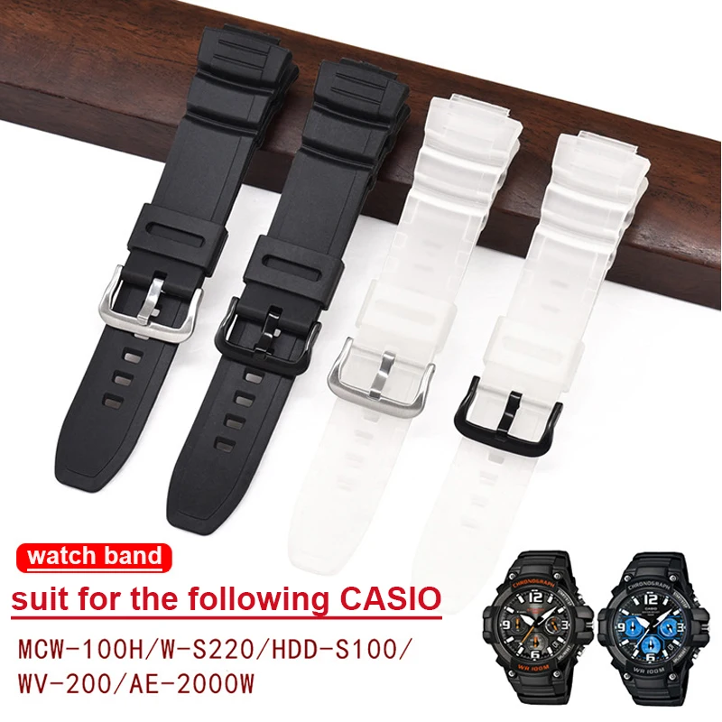 Saat kayışı Casio MCW-100H/110 H/W-S220/HDD-S100 WV-200/AE-2000/2100 Reçine Kayış 16mm Saat Aksesuarları Silikon Kayış