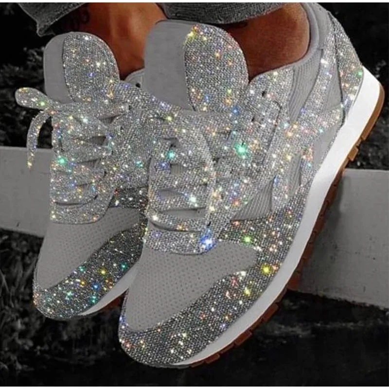 MR CO Kadın Düz Bling Sneakers Glitter Platformu rahat ayakkabılar Kadın Rahat Bayanlar Gümüş vulkanize Ayakkabı Büyük Boy