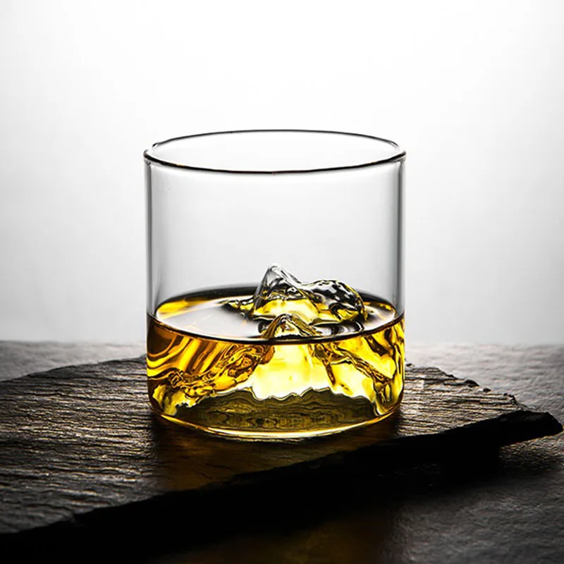 Japonya 3D Dağ viski bardağı Buzul Eski Moda Viski Kaya Gözlük Kokteyl Cam Votka Kupası şarap bira bardağı Bar İçin