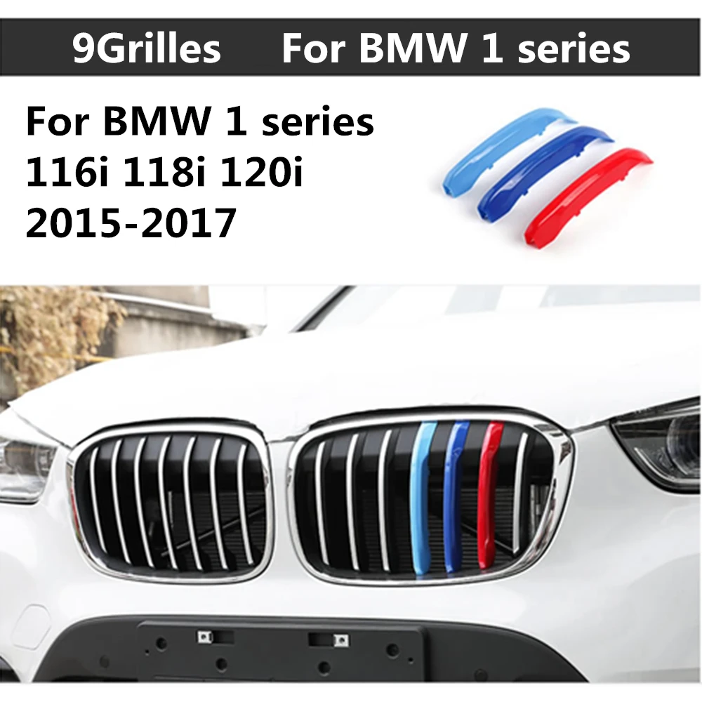 3D M Styling Ön Izgara Trim motorsport Şeritler ızgara kapağı Çıkartmalar BMW 1 serisi 116i 118i 120i 9 ızgaraları 2015 2017
