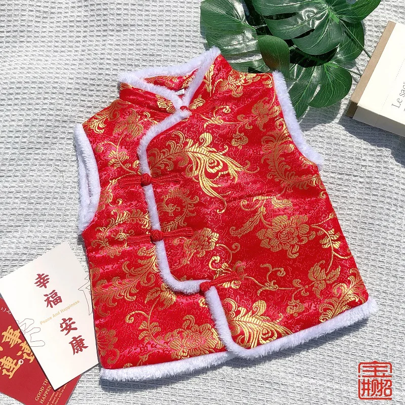 Kış Çin Yeni Yılı Çocuklar için çocuk Tang Takım Elbise Kırmızı Yelek Bebek Geleneksel Erkek Kız Performans Şanslı Kostüm Yelek