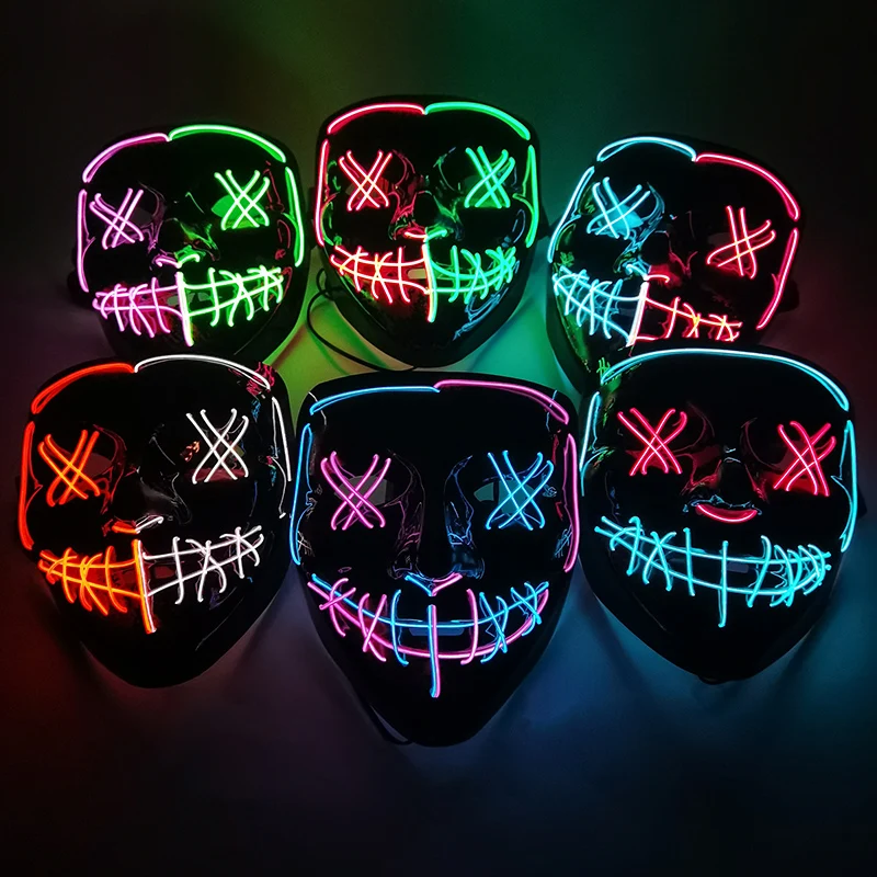 Cadılar bayramı Neon Maske Karışık renkli LED Maske Maske Masquerade Parti Maskeleri Karanlık Korku Maskeleri Cosplay Kostüm Malzemeleri 8