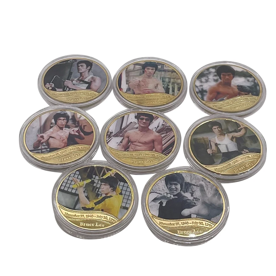 8 türleri Ünlü kişi Çin Kungfu Yıldız Bruce Lee Altın Hatıra Paraları Mücadelesi Coin Koleksiyonu Hatıra Sikke