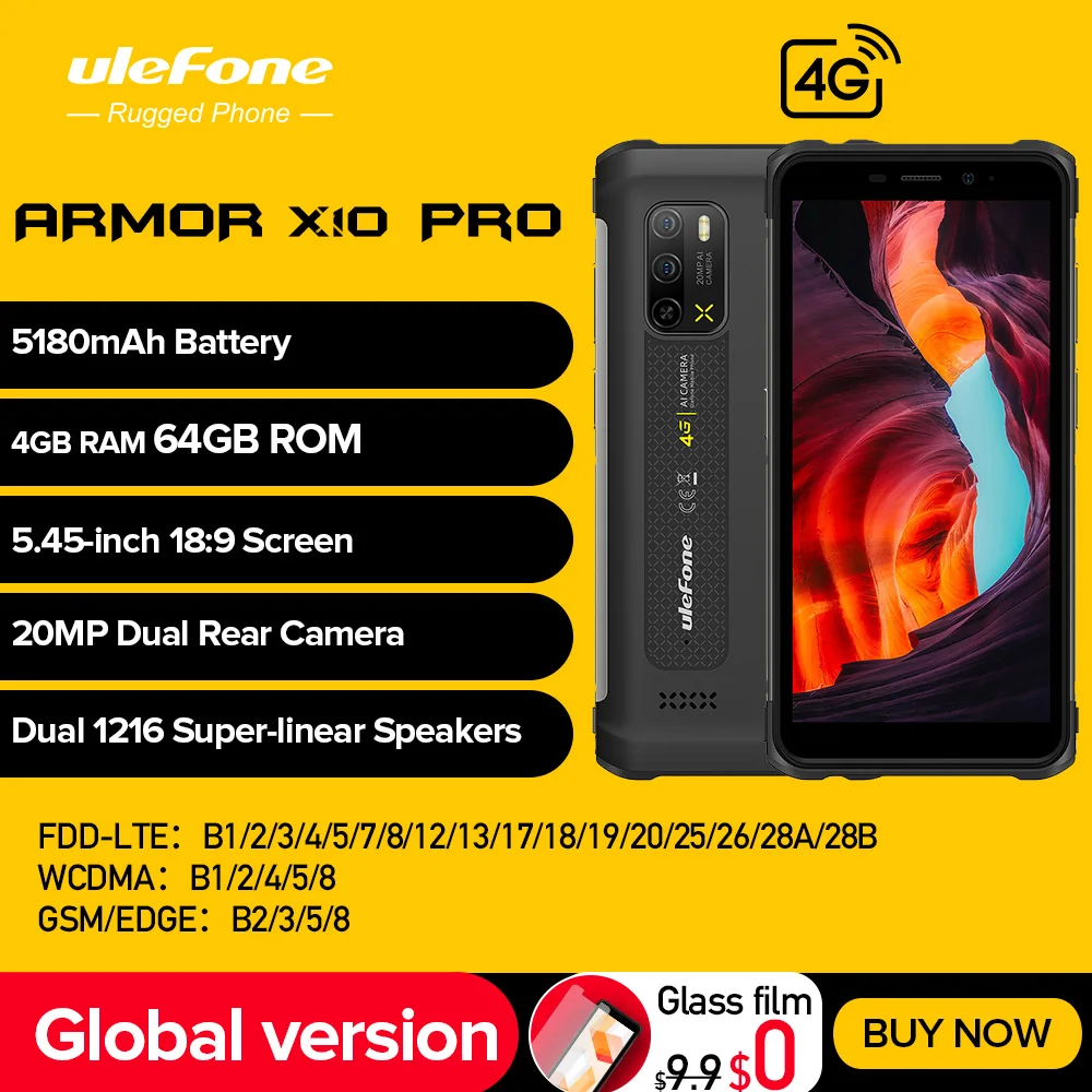 Ulefone Zırh X10 Pro Sağlam Telefon 64GB Su Geçirmez Smartphone 5180mAh telefon 5.45 