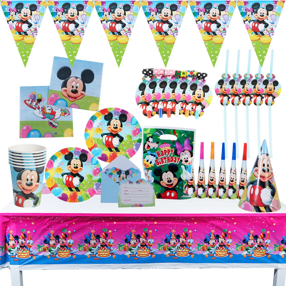 Yeni Mickey Tema Parti Malzemeleri Tek Kullanımlık Sofra Bardak Tabak Peçete Payet Mutlu Doğum Günü Balonlar çocuk Favori Dekorasyon