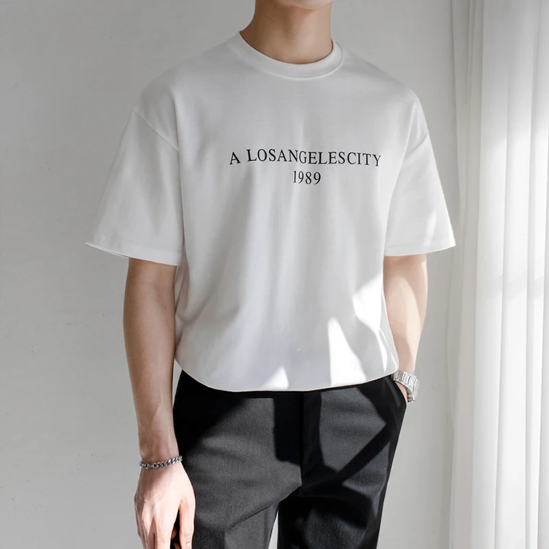 O-boyun Mektubu Baskı kısa kollu tişört erkek Kore Büyük Boy Düz T-shirt Erkekler Rahat Basit Temel T-shirt Erkekler 2021