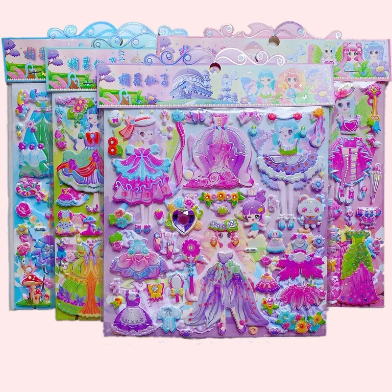 1 Sayfalık 3D Kabarık Prenses Giyinmek Çıkartmalar Kız Çocuklar Glitter Kullanımlık Kawaii Çift katlı Çıkartmalar Çocuk Doğum Günü Noel Hediyeleri