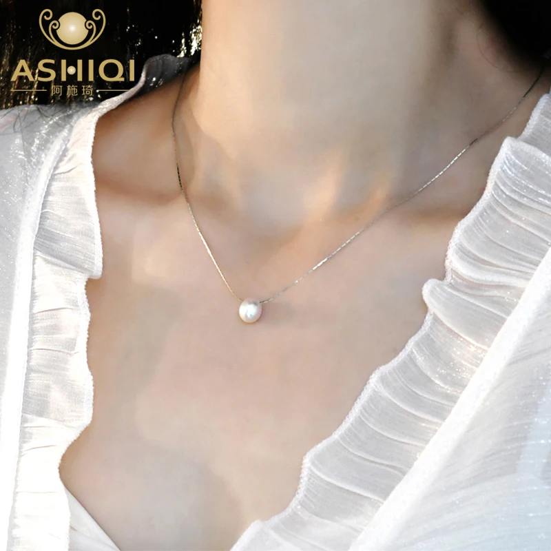 ASHIQI doğal tatlı su incisi Kolye 925 Ayar Gümüş Zincir moda takı Kadınlar için 2022 Yeni