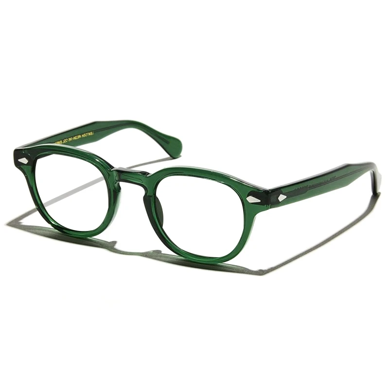 Yeşil Johnny Depp Gözlük Erkek Kadın Bilgisayar Gözlük Yuvarlak Şeffaf Gözlük Marka tasarım Asetat Vintage Gözlük Çerçeve