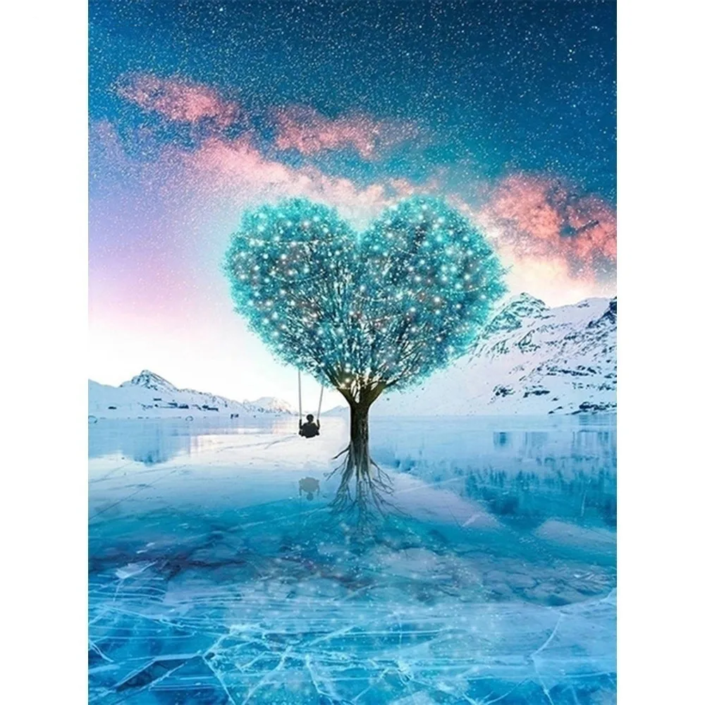 Manzara Elmas Nakış Aşk Ağacı DİY Elmas Boyama Çapraz Dikiş Kış Tam Kare / Yuvarlak Matkap Dekorasyon Ev
