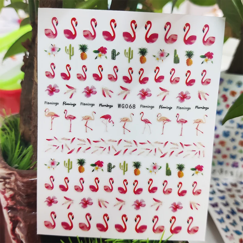 3D Çıkartmalar Çivi Flamingo Çiçekler Meyve Tüy Tasarım Çivi Sanat Dekorasyon Manikür Çıkartmalar Kaydırıcılar tırnak kaplaması Aksesuarları 0