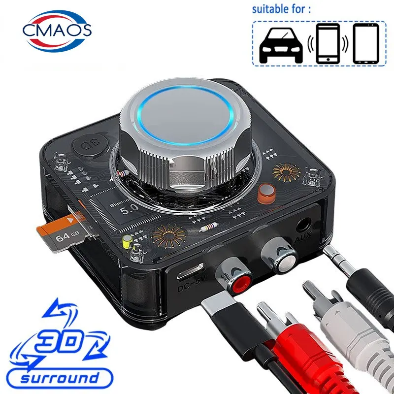 Bluetooth 5.0 Ses Alıcısı 3D Stereo Müzik Kablosuz Adaptör TF Kart RCA 3.5 mm 3.5 AUX Jack Araç kiti İçin Kablolu Hoparlör Kulaklık