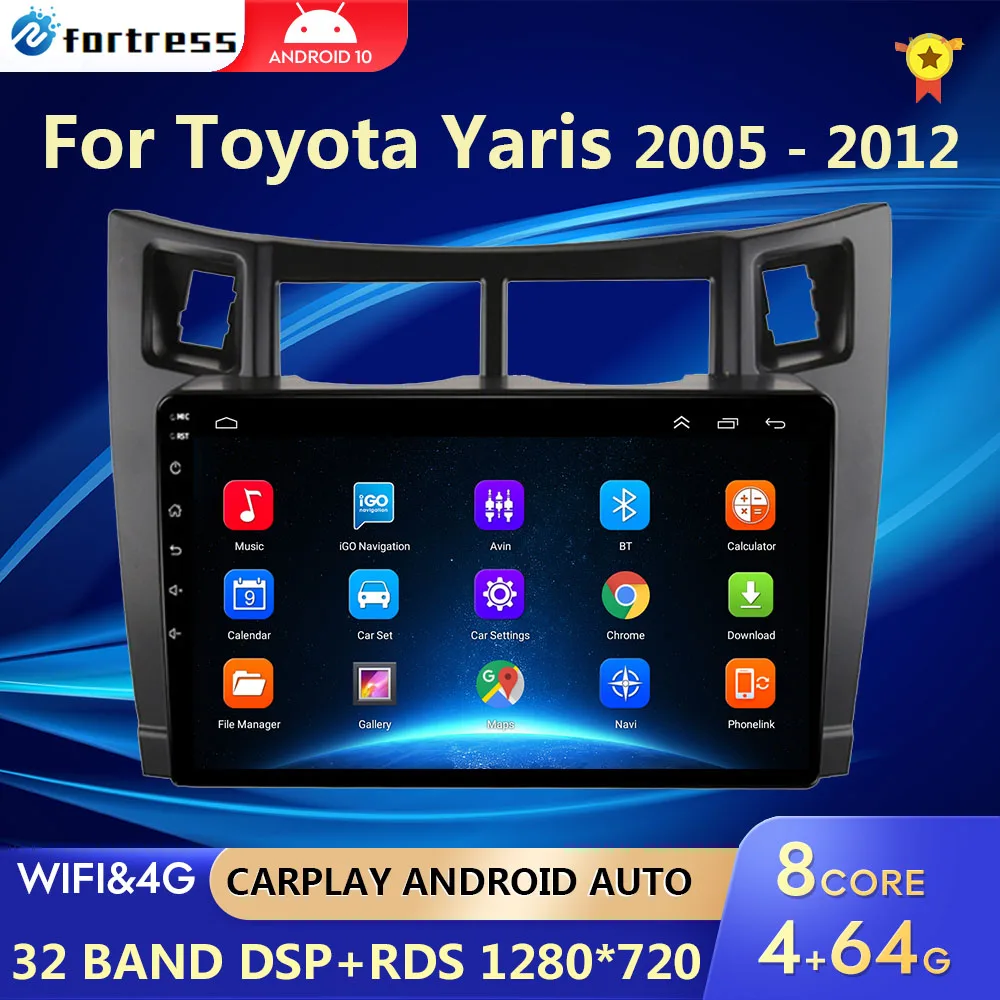 4G + 64G Araba Multimedya Oynatıcı Toyota Yaris 2007 için Radyo Fasya Araba Radyo 2005 - 2012 Android GPS Navigator 2 Din carplay stereo