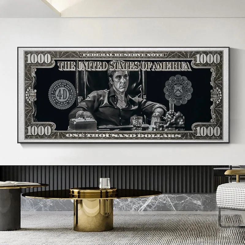 Klasik Film Tuval Boyama Scarface Tony Montana Posteri Dolar Duvar Sanatı Para Resimleri Baskı Oturma Odası Ev Dekor Sanat 1