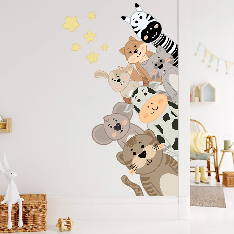 Iskandinav Karikatür Hayvanlar duvar çıkartmaları Çocuklar için Çocuk Odaları Kız Erkek Bebek Odası Dekorasyon Duvar Kağıdı Fil Panda Zürafa 2