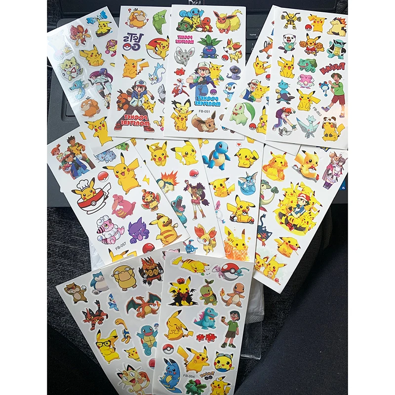12 adet TAKARA TOMY Pikachu Dövme Çıkartmalar Pokemon Su Geçirmez Sevimli Aplike Sticker Oyuncak Çocuk noel hediyesi Canavar Figürü Bebek 2
