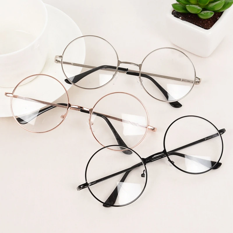 Yeni Moda Yuvarlak Gözlük Kadın Erkek Vintage Klasik Metal Düz Ayna Optik Gözlük Çerçevesi Unisex Görüş Bakım Gözlük 2