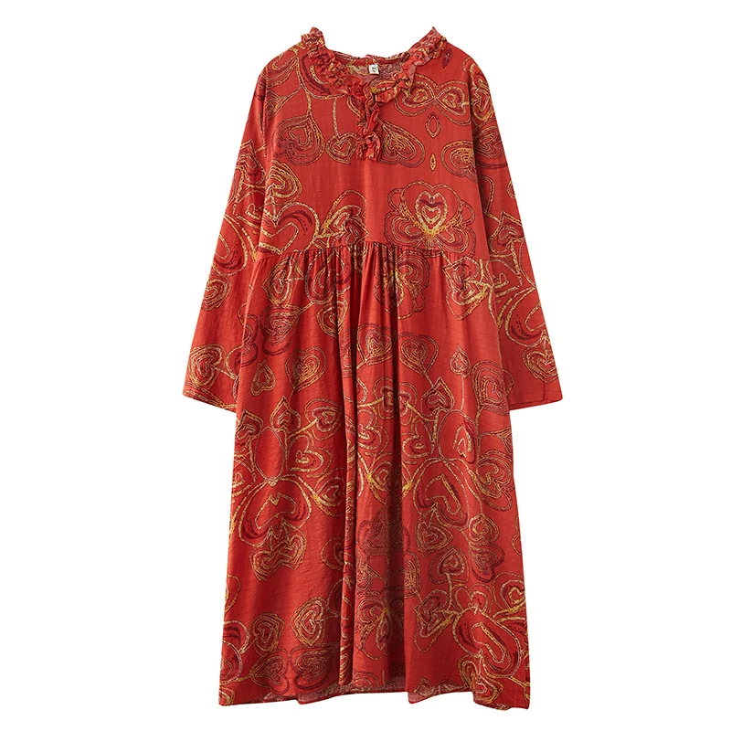 uzun kollu pamuk keten vintage çiçekli elbiseler kadınlar için rahat gevşek kadın bahar sonbahar elbise zarif giysiler 2021 2