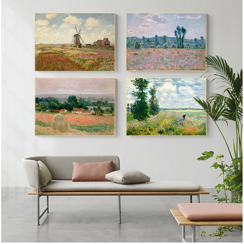 Claude Monet Kavak Haşhaş alanları Manzara Empresyonist Yağlıboya Posterler ve Baskılar Duvar Resmi Oturma Odası için 2