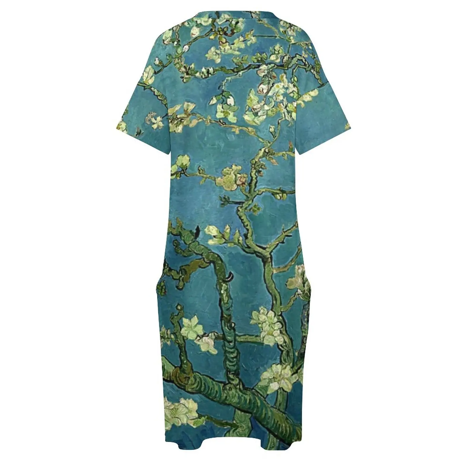 Çiçek Baskı Sanat Elbise V Boyun Van Gogh Badem Çiçekleri Zarif Elbiseler Kadın Kore Moda Baskı rahat elbise Büyük Boy 4XL 5XL 3