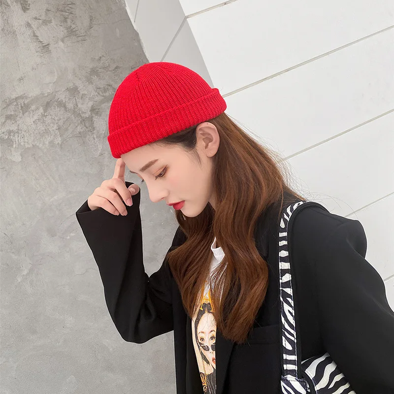 12 Renkler Yeni Kore Akrilik Örme Kapaklar Şapka Kadın Erkek Takke Sonbahar Kış Elastik Skullies Beanies Kap Toptan 3