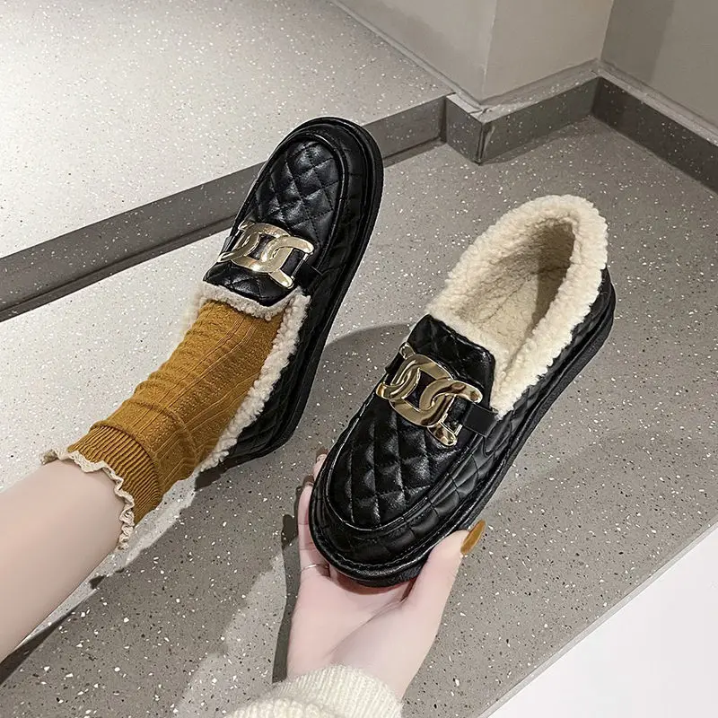 Kadın Ayakkabı Peluş Katır Ofis Sığ Dikiş Loafer'lar Bayanlar Ayakkabı Üzerinde Kayma Rahat Kadın Ayakkabı Kış botas de mujer 4