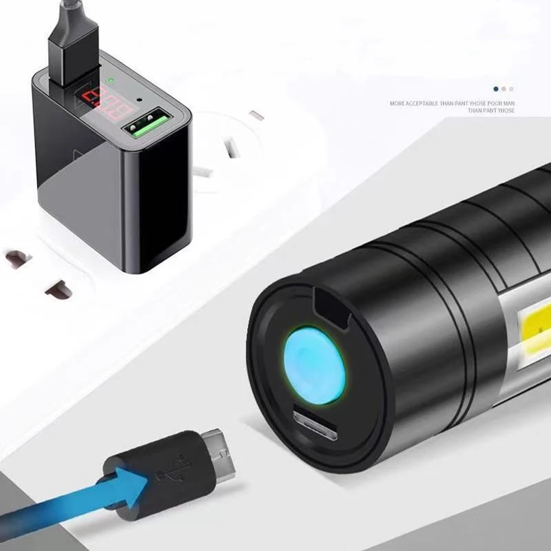 Su geçirmez T6 COB LED taktik USB şarj edilebilir 3 modu kamp feneri taşınabilir zumlanabilir el feneri Torch lambası odak ışığı 4