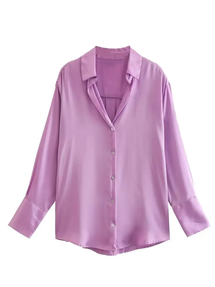 TRAF Kadın Leke Katı Bluz Gömlek 2022 Yaz Moda İnce Şık Ofis kadın bluzları Vintage Uzun Kollu T-shirt Dört Renk 4