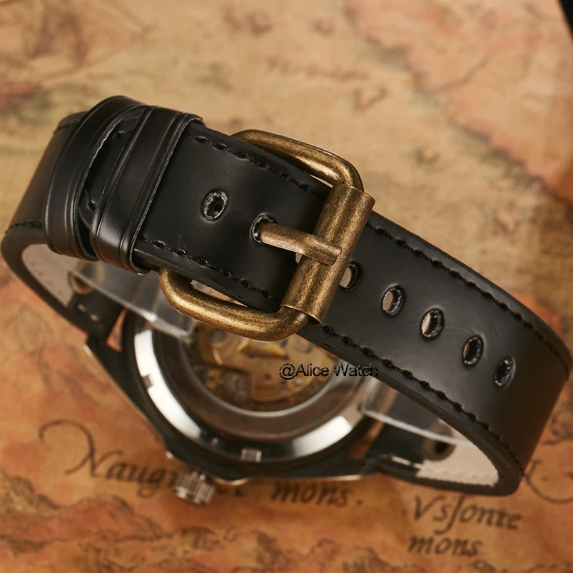 Retro Mekanik Saatler Antika Bronz İskelet Otomatik Steampunk Deri Wristwatches Saat Erkek Relogio Masculino 2020 Erkek  4