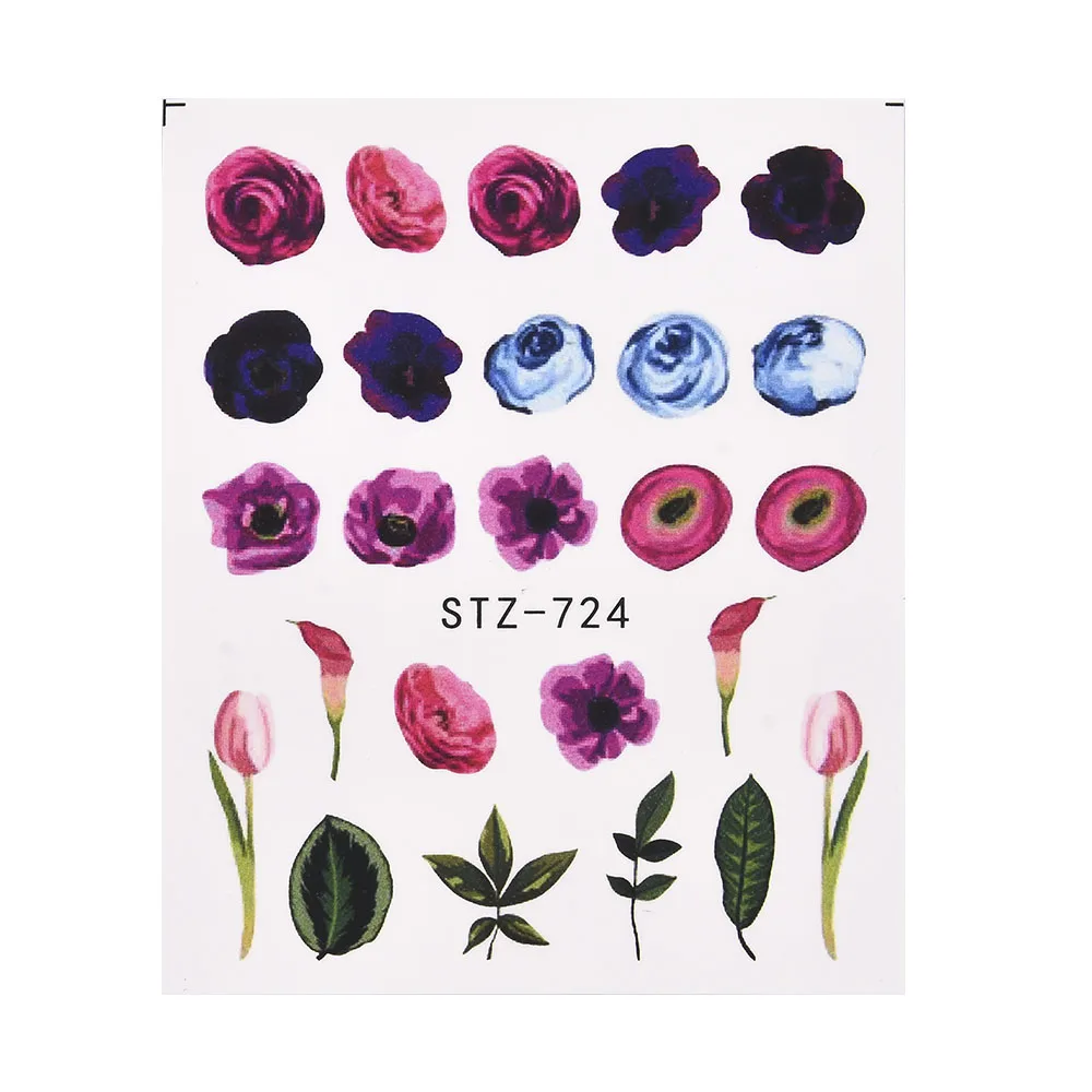 1 Adet Dövme Su Çıkartmaları Tırnak Sticker Renkli Çiçek Yaprak Tam Çıkartmalar Çivi Dekorasyon UV Jel Kaymak Manikür Sarar 4