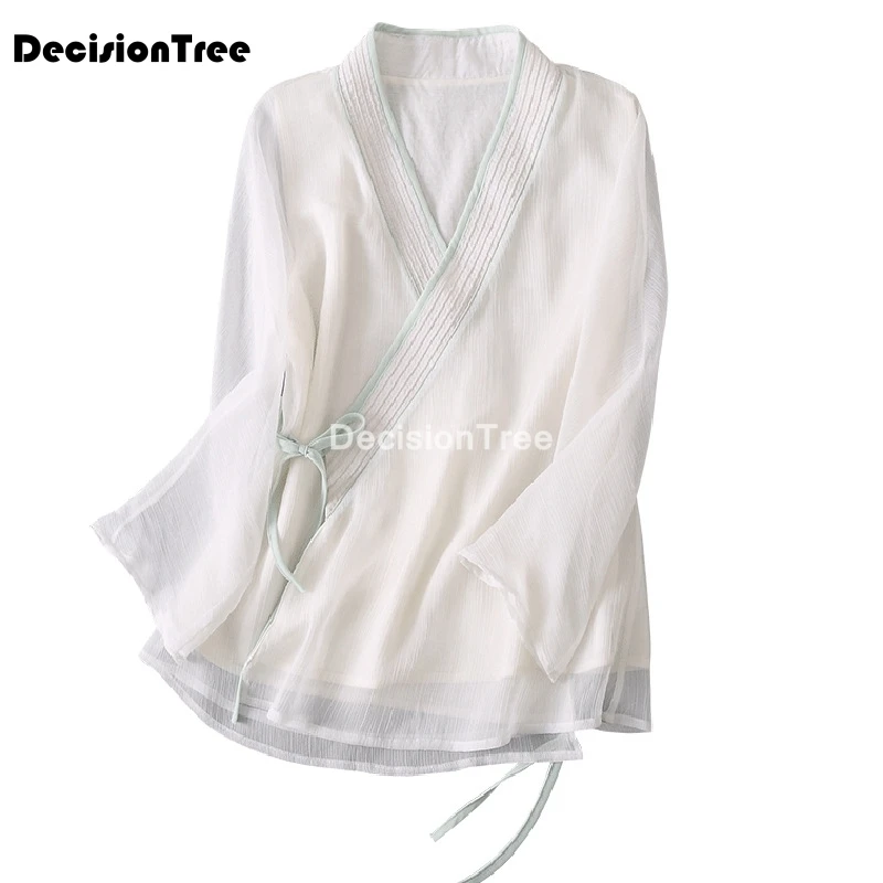 2023 beyaz şifon bluz cheongsam gömlek qipao üst uzun kollu çin geleneksel üst bluz kadınlar için çin qipao gömlek 4
