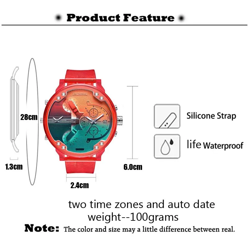 6cm Süper Serin Büyük Kasa quartz saat Erkekler Moda Erkek Saatler Şeffaf Silikon Spor Kol Saati Adam İkili Zaman Relogio Yeni 4