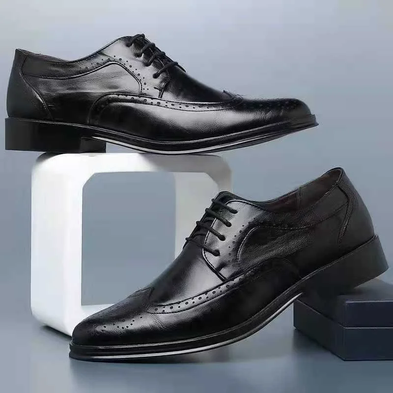 El işi Erkek Kanat Ucu Oxford Ayakkabı Hakiki Dana Derisi Deri Brogue Elbise Ayakkabı Klasik İş Resmi Ayakkabı Adam 5