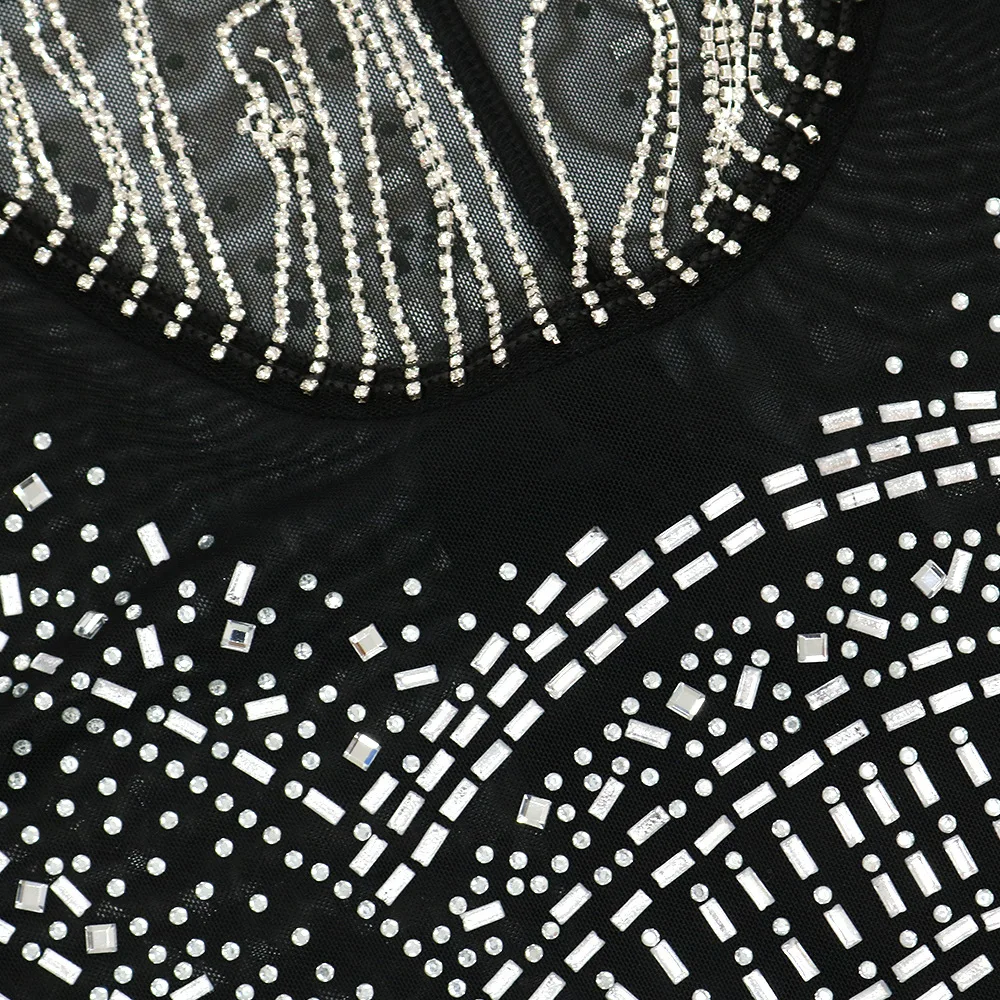 ANJAMANOR Saçaklı Kristal Örgü Siyah Elbise Glitter Seksi Kulübü Kıyafetler Kadınlar Akşam Parti Doğum Günü Elbisesi Mini Elbiseler D57-GB36 5