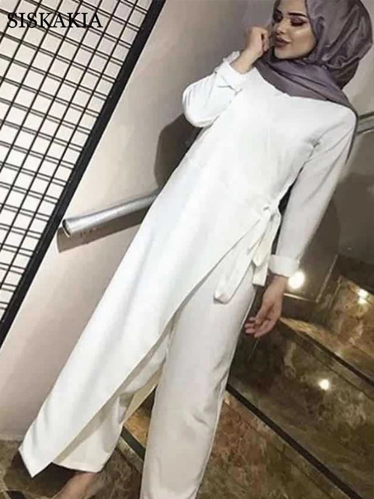 Siskakia Kadınlar Katı Kuşaklı Tulum Uzun 2020 Avrupa ve Amerikan Moda Tulum Dubai Müslüman Tulum Güz 2020 Yeni 5