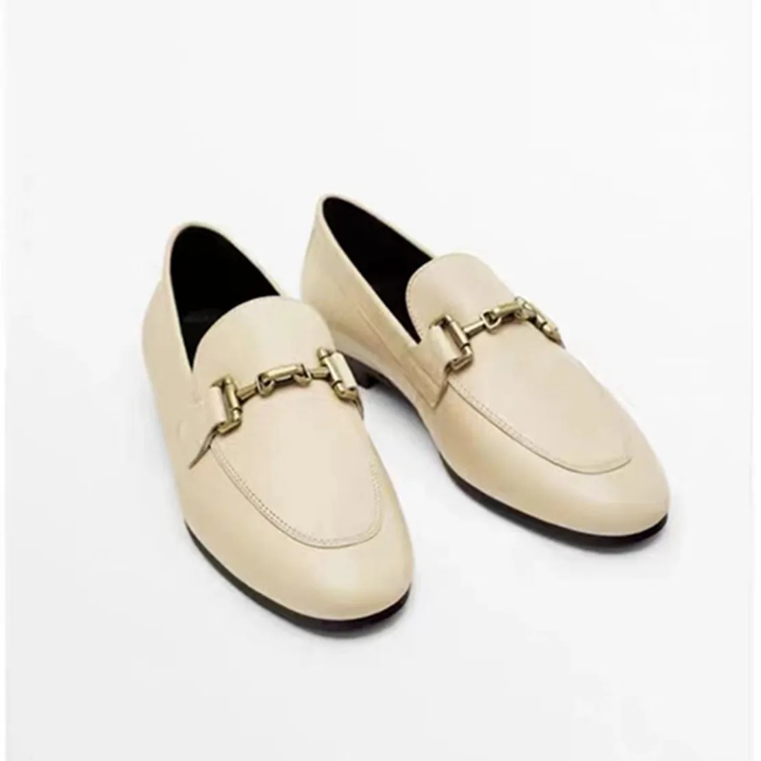 Dave & Di İngiltere Tarzı moda ayakkabılar Kadın Altın Toka Koyun Rahat Slip-On Loafer'lar Kadın Düz 5