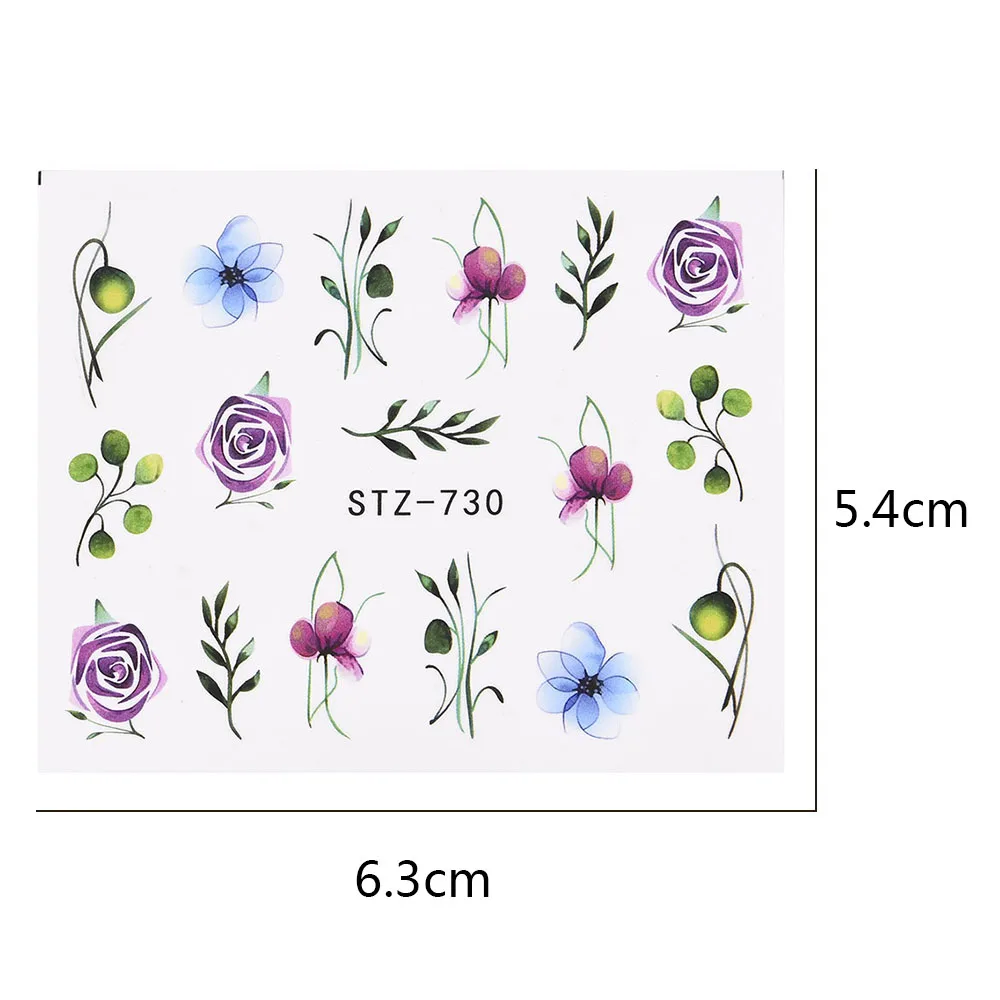 1 Adet Dövme Su Çıkartmaları Tırnak Sticker Renkli Çiçek Yaprak Tam Çıkartmalar Çivi Dekorasyon UV Jel Kaymak Manikür Sarar 5