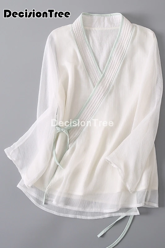 2023 beyaz şifon bluz cheongsam gömlek qipao üst uzun kollu çin geleneksel üst bluz kadınlar için çin qipao gömlek 5