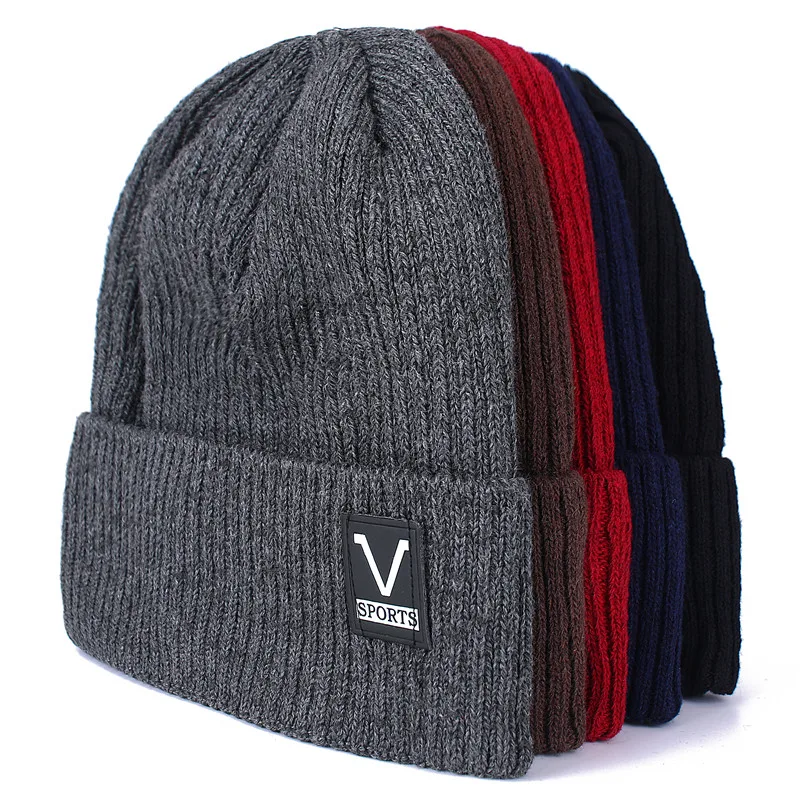 Yeni Unisex Şapka V Spor Sıcak Kış Şapka Şık Eklemek Kürk Astarlı Yumuşak Bere Şapka Kalın Kış Şapka Kadın Erkek örgü şapkalar 5