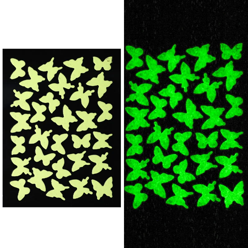 6 Sayfalık Glow Karanlık Nail Art Sticker Çıkartması Canlı 3D Kelebek Tasarım Aydınlık Süslemeleri Tırnak Çıkartmaları TNL2354345-23536 5